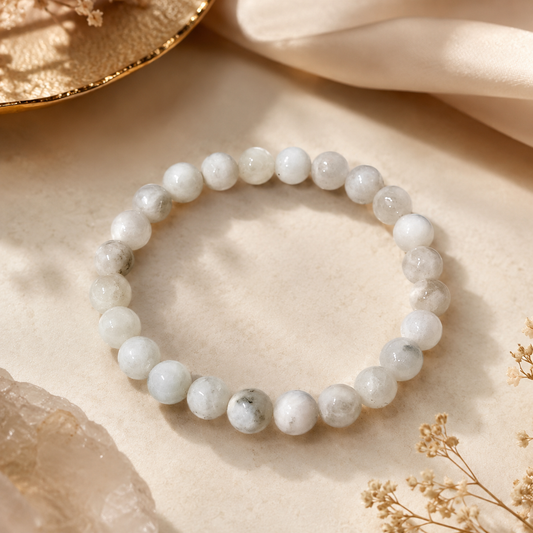 White Moonstone Bracelet — Premium Chandra Stone for Intuition